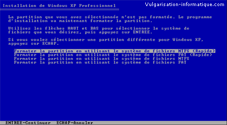 Formatage de la partition