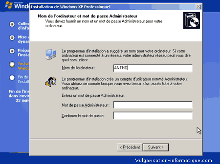 Mot de passe administrateur et nom rseau